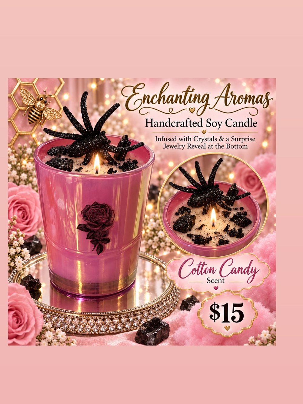 Handcrafted Cotton Candy Soy Candle - Pink